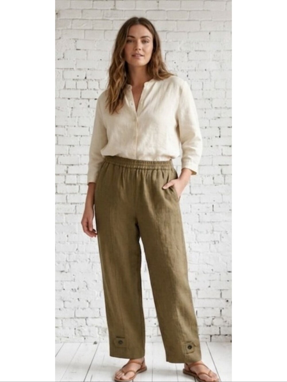 Zara Pull On Button Detail Pants Green Size S